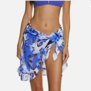 Moda Minx by ASOS Butterfly Print Ruffle Trim Chiffon Sarong Pareo Cover Up NWT